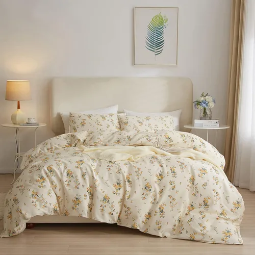 Vista 26 de EAVD - Juego de funda nórdica con motivos florales botánicos, tamaño King, 100 % algodón, suave y reversible, 2 fundas de almohada, funda de edredón