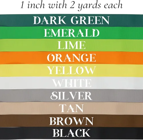 Vista 3 de Cinta de Grogrén de 1 pulgada, Cinta de 1 pulgada, Surtido de 20 Colores Sólidos, 1" X 2 Yardas Cada Una, Total 40 Yardas Por Paquete, Cintas