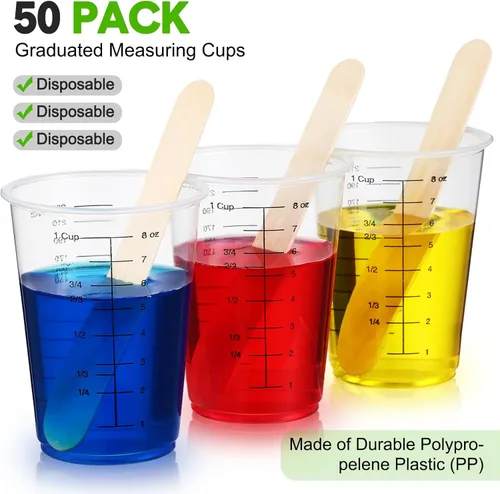 Vista 4 de Yunsailing Paquete de 50 tazas medidoras desechables para resina de 8 onzas, vasos epoxi de plástico transparente, reutilizables, multiusos