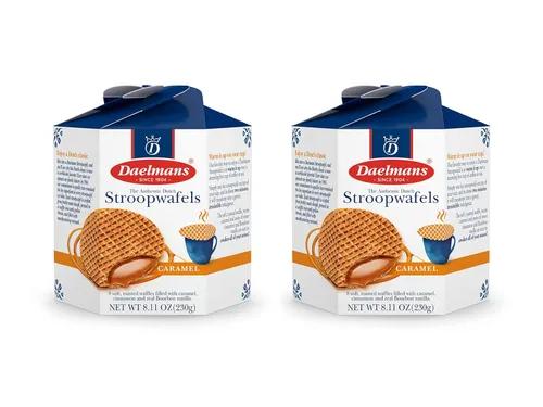 DAELMANS Stroopwafels, gofres holandeses suaves tostados, surtido de 2 paquetes, caramelo, snack de oficina, lácteos kosher, auténtico hecho en