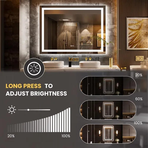 Vista 61 de LOAAO Espejo de baño LED de 28 x 36 pulgadas con luces, antiniebla, regulable, retroiluminado + iluminado frontal, espejo de tocador de baño