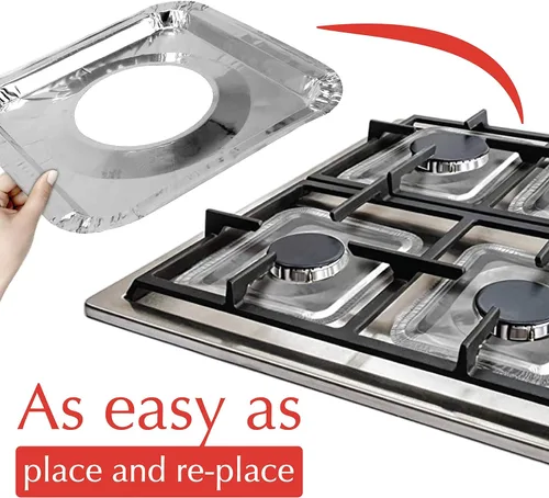 Vista 3 de Spare Papel de aluminio cuadrado, desechable, cubiertas protectoras para horno, quemadores, estufa, fácil de limpiar, color plateado