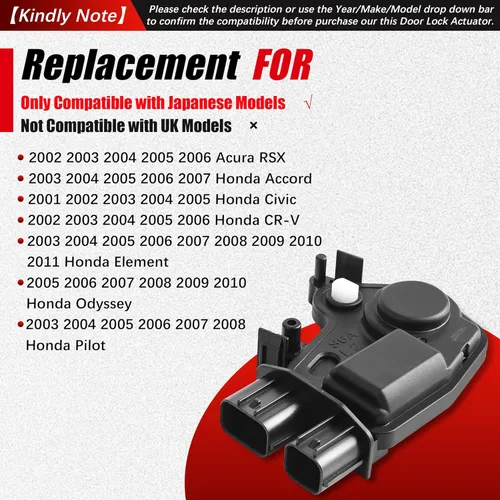 Vista 7 de FAERSI Motor de Actuador de Cerradura de Puerta Delantera Izquierda Compatible con Honda Accord Civic CR-V Element Odyssey Pilot 2003 2004 2005