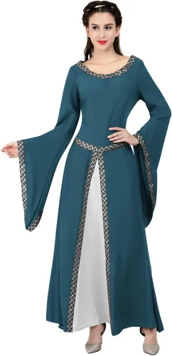 Vista 7 de Haorugut Disfraz medieval renacentista para mujer, vestido retro para cosplay 6508negro y blanco