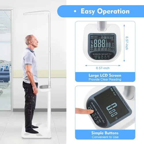 Vista 7 de Báscula digital profesional para médicos, báscula de consultorio médico, báscula electrónica de peso corporal y altura báscula de médico, medición