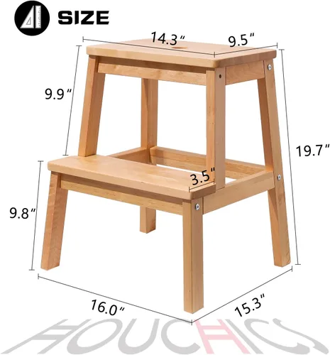 Vista 17 de HOUCHICS Taburetes para adultos, taburete de madera con 400 libras, taburete de madera, taburete para adultos, taburete para mesita de noche, Blanco
