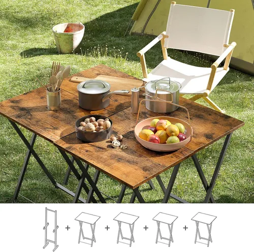 Vista 2 de HOOBRO Folding TV Tray Tables, Set of 4 TV Trays with Storage Rack, Industrial Side Table for Eating at Couch, Foldable Snack Table for Small Space