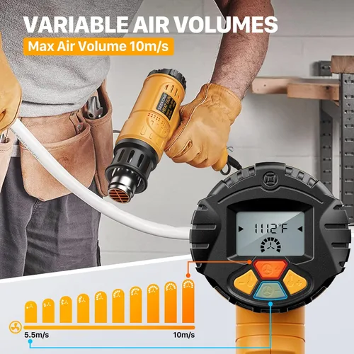 Vista 3 de SEEKONE - Pistola de calor, kit de pistola de aire caliente de 1800 W con pantalla LCD digital grande, temperatura variable (122 °F-1112 °F) ajustes