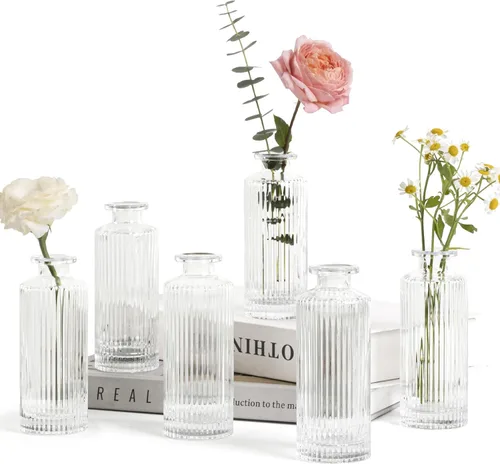 ComSaf Jarrones Pequeños para Flores, Mini Jarrones de Cristal Transparente al por Mayor, Mini Jarrón de Flores de 5.2 Pulgadas de Alto, Jarrones