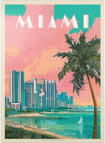 Vista 9 de MyPuzzle Miami, FL: South Beach, Vintage Poster - Rompecabezas prémium de 100 piezas para adultos
