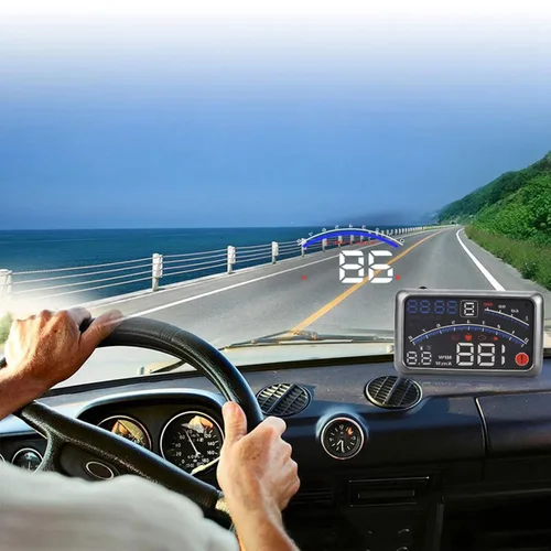 Vista 7 de Pantalla de velocidad HUD, pantalla universal para coche, HUD, visualización de límite, advertencia Plug & Play, cabeza móvil