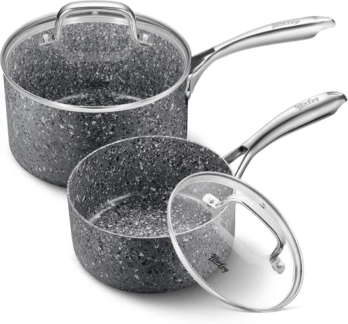 Vista 11 de Kitchen Granite - Juego de sartenes antiadherentes de 1 cuarto y 2 cuartos de galón con tapa, juego de ollas multiusos para el hogar, cocina o Azul