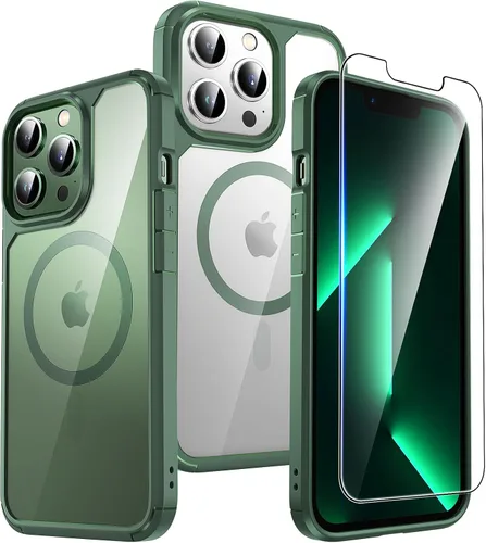 Vista 133 de TAURI Funda magnética 5 en 1 diseñada para iPhone 13 para iPhone 14, [compatible con MagSafe] con 2 protectores de pantalla + 2 protectores de lente