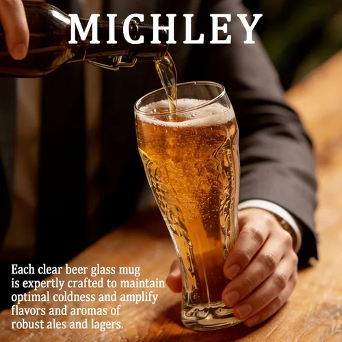 Vista 5 de MICHELY Beer Glasses Set of 4,Quality Glass Mugs with Elegant Design for Various Occasions