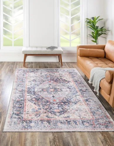 Vista 22 de Unique Loom Yara Collection - Alfombra de área Yash (2' x 3' 1", rectangular, rosa coral claro/azul)