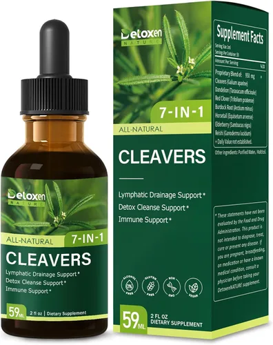 Cleavers - Gotas de extracto de hierbas para apoyo de drenaje linfático, apoyo de limpieza desintoxicante con cola de caballo de diente de león.