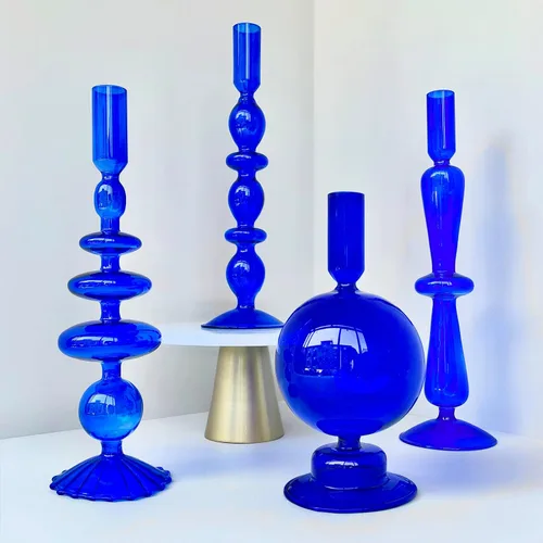 Vista 9 de Portavelas de palo, portavelas de vidrio para centro de mesa, estilo moderno, color ámbar, 4