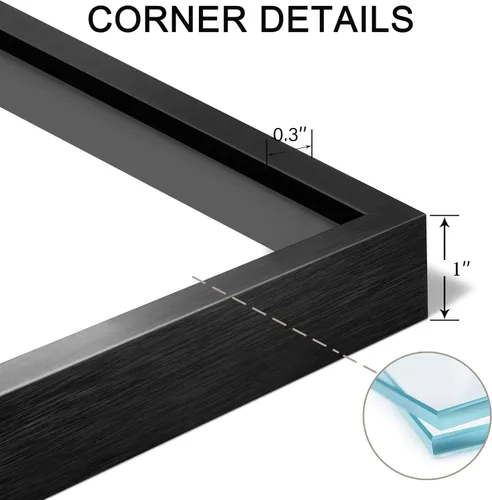 Vista 3 de FrameWorks Marco de fotos flotante de aluminio negro de lujo de 8 x 10 pulgadas con vidrio templado