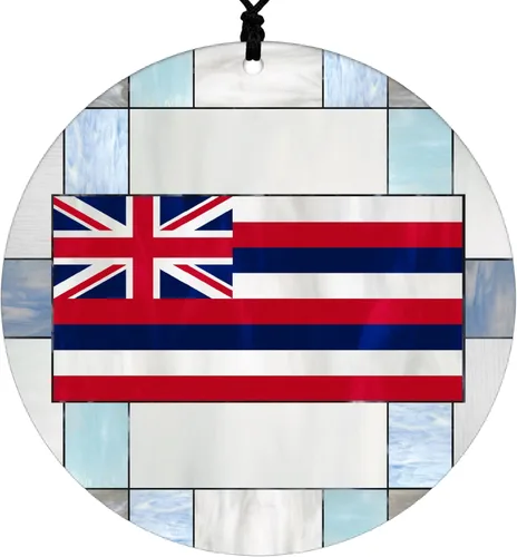 Vista 51 de New Hampshire Christmas Ornament - Faux Stained Glass Design Effect Featuring State Flag - 2026 Hanging Acrylic Disc Decoration for Tree - Unique