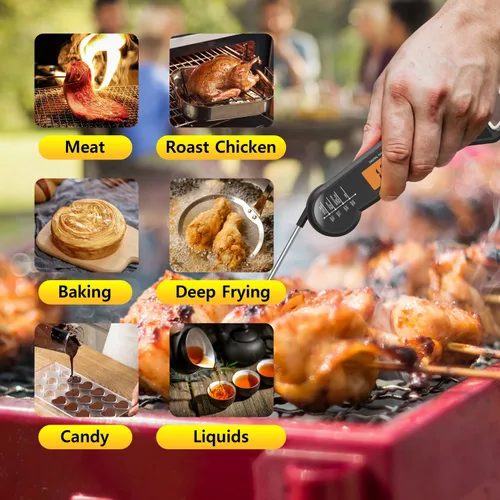 Vista 7 de Termómetro digital impermeable para carne de lectura instantánea para cocinar y asar a la parrilla, termómetro de alimentos con luz de fondo, imán
