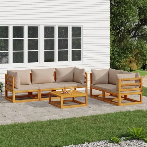 6 Piece Garden Lounge Set Outdoor Furniture Solid Acacia Wood Taupe Weather-Resistant Cushions Modular Design for Patio Backyard and Terrace