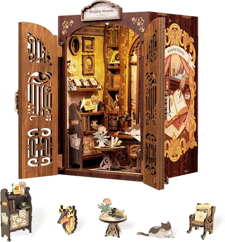Vista 15 de Fsolis - Kit de manualidades para rincón de lectura, casa de muñecas en miniatura 3D, rompecabezas para adultos, 108 piezas de madera, decoración