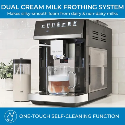 Vista 6 de Kenmore Cafetera Automática Completa - Con Molinillo, Espumador de Leche y Vaporizador, Tamper Automático, Máquina de Espresso Descalcificadora