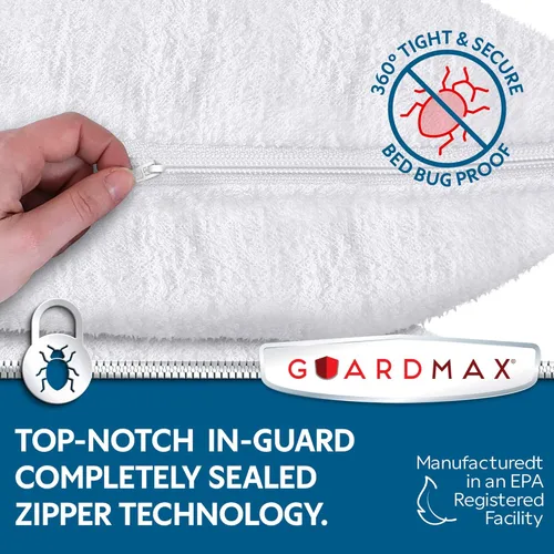 Vista 3 de Guardmax Protector de almohada de algodón de rizo con cremallera, tamaño estándar, paquete de 2 unidades, 100% impermeable, a prueba de chinches, a