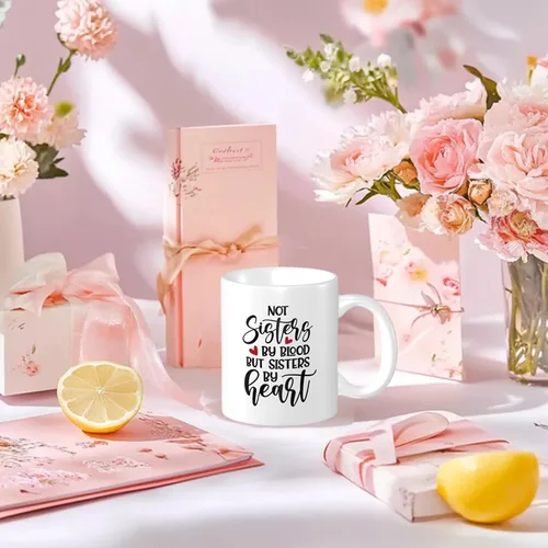 Vista 3 de Taza de café de cerámica Not Sisters by Blood but Sisters by Heart