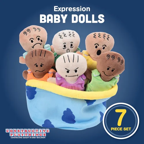 Vista 2 de Constructive Playthings - Juego de 6 muñecas de peluche con expresiones para el aprendizaje social y emocional, juego de muñecas de tela sensorial