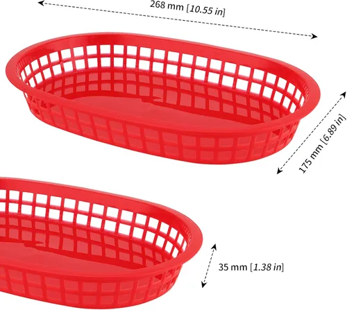 Vista 2 de MANCHAP Paquete de 50 cestas de plástico de 10.6 x 7 pulgadas para servir comida rápida, cesta ovalada de plástico para pan, frutas, perros