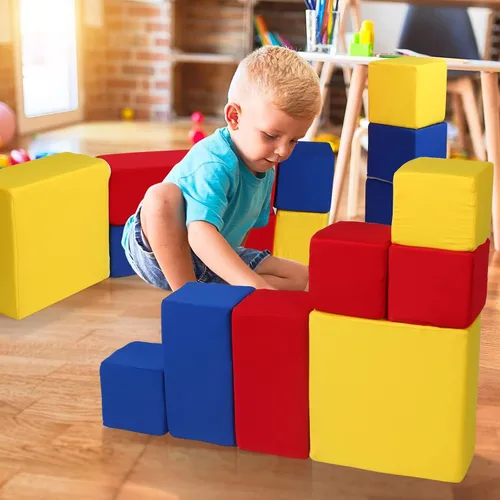 Vista 5 de Bloques de espuma para niños pequeños, bloques de construcción suaves para niños pequeños, bloques apilables coloridos para niños, 7 piezas