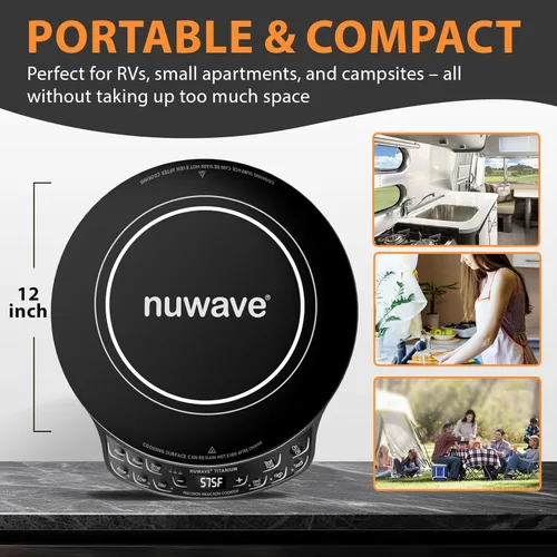Vista 7 de Nuwave Placa de cocción de inducción, placa caliente mejorada con sonda digital, 106 temperaturas 100°F-575°F, ajustes de 3 W, quemadores