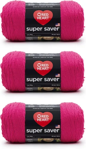 Vista 41 de Red Heart - Hilo Super Saver, color baya, paquete de 3