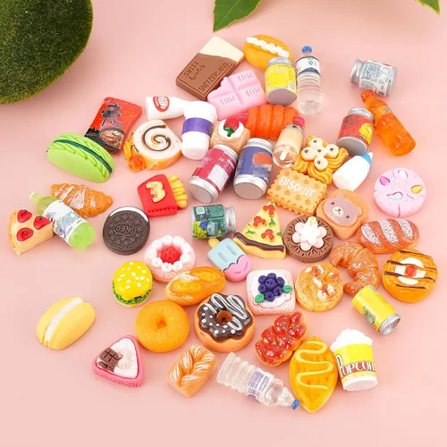 Vista 3 de 50 Piezas de Comida en Miniatura, Botellas de Bebidas, Latas de Refresco, Juguetes de Juego de Simulación, Accesorios de Fiesta para Mini Juego