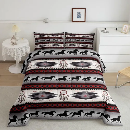 Vista 169 de Juego de ropa de cama con relleno de edredón con diseño de caballo y atrapasueños para niños, adolescentes y hombres, juego de edredón con estampado