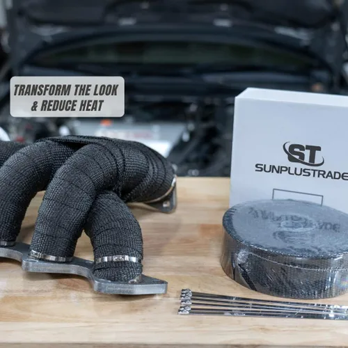 Vista 9 de SunplusTrade Envoltura térmica negra para colector de escape de 2" x 50' para motocicletas y automóviles, protector térmico con abrazadera de acero