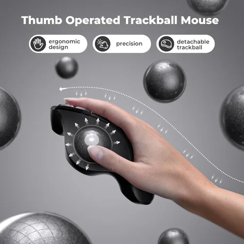 Vista 2 de seenda Ratón inalámbrico ergonómico de Trackball - Ratón Bluetooth Rollerball recargable, conexión de 3 dispositivos (Bluetooth/USB), mouse
