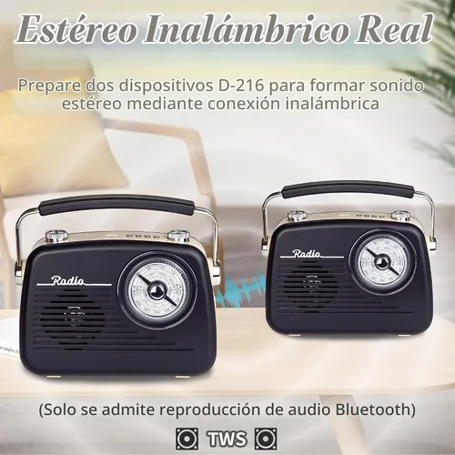 Vista 4 de Portable Radio AM FM Shortwave Vintage Radio Retro Great Reception Receiver Negro