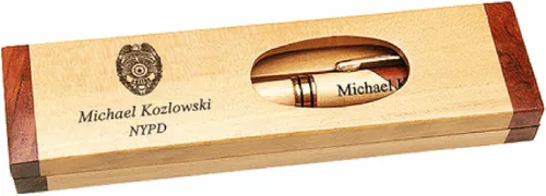 Executive Gift Shoppe | Bolígrafo y caja grabados de arce y palisandro con grabado personalizado