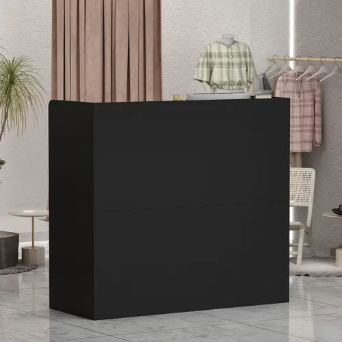 AIEGLE Escritorio de recepción con cajones y estantes de almacenamiento, mesa con paneles privados, para sala de recepción, sala de recepción, Negro