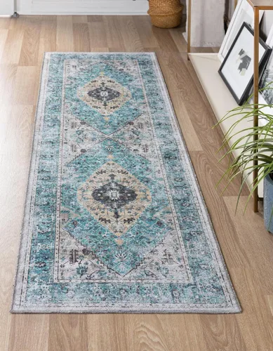 Vista 24 de Unique Loom Yara Collection - Alfombra de área Yash (2' x 3' 1", rectangular, rosa coral claro/azul)