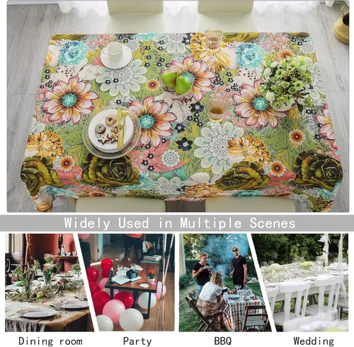 Vista 5 de HMS Happy Memories Mantel de diseño original con impresión artística de dibujo a mano, lavable, resistente al agua, de microfibra, decorativa