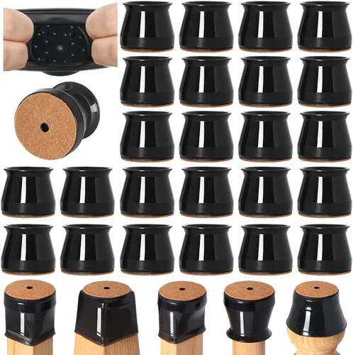 Vista 10 de 24 piezas de protectores para patas de silla para suelos de madera dura, cubiertas de silicona, almohadillas de fieltro, tapas para patas