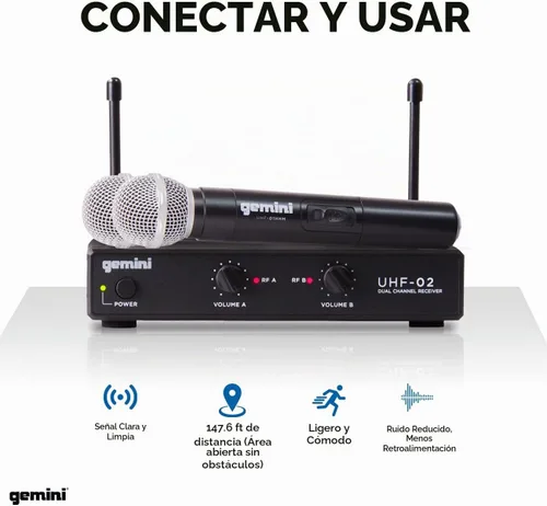 Vista 5 de Gemini Sistema de micrófono de mano UHF de doble canal (UHF-02M-S12)