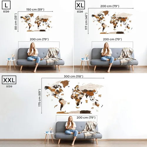 Vista 4 de HYPERI Decoración de pared de mapa del mundo de madera 3D multicapa, decoración de pared de arte de madera, mapa mundi para pared, mapas del mundo