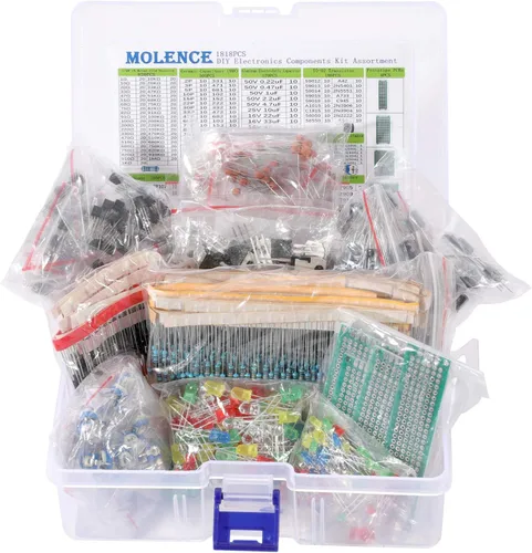 Surtido de kit de componentes electrónicos DIY, resistencias 1818PCS, LED, triodo, condensadores, diodos, PCB, potenciómetro, resistencia variable,