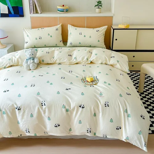 Vista 9 de LIWHENHAO Juego de funda de edredón para perro, tamaño twin, 100% algodón, ropa de cama de dibujos animados de cachorros, flores rosas sobre beige