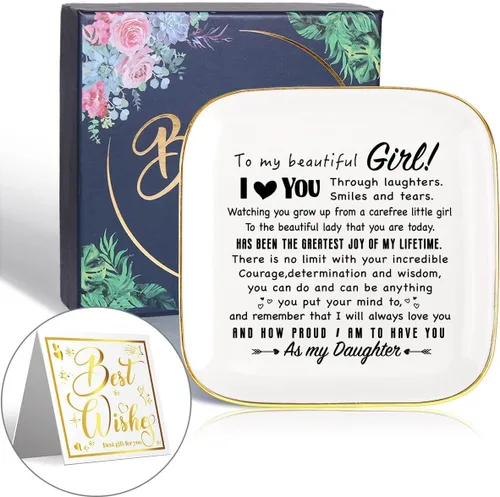Regalos para hija de mamá papá, hija de cerámica bandeja de joyería soporte