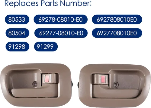 Vista 5 de 1 par de manijas de puerta interiores compatibles con Toyota Sienna 1998 1999 2000 2001 2002 2003, sustituye a OE 80533 80504, marrón